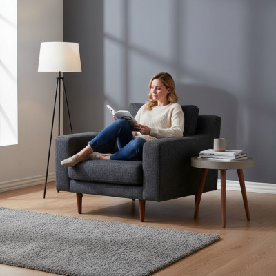 Grijze woonkamerfauteuil ontwerper fauteuil luxe 1-zits 2-dlg.