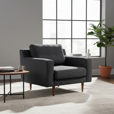 Grijze woonkamerfauteuil ontwerper fauteuil luxe 1-zits 2-dlg.