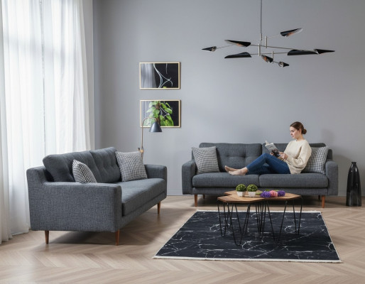 Grijze woonkamer bankstel Luxe 2x gestoffeerde banken Textiel meubels