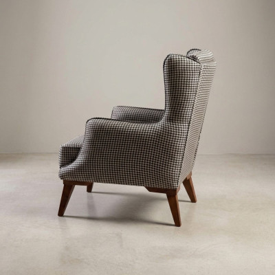 Geruite fauteuil gestoffeerd enkelzit grijze woonkamer textiel leunstoel