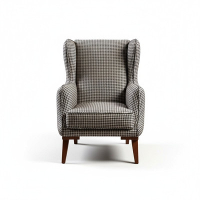 Geruite fauteuil gestoffeerd enkelzit grijze woonkamer textiel leunstoel