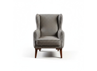 Geruite fauteuil gestoffeerd enkelzit grijze woonkamer textiel leunstoel
