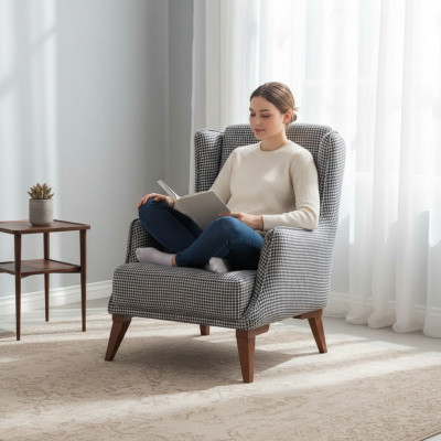 Grijze geruite fauteuil Moderne woonkamer fauteuil Luxe meubels