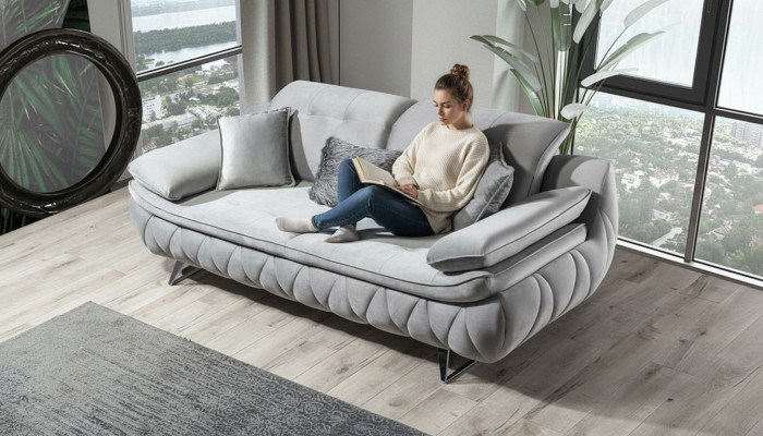 Grijs Modern Luxe Design 3-zits Stoffen Bank Woonkamer Bank Textiel Materiaal