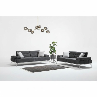 Stoffen bankstel woonkamerset 2-delig. Grijze kleur Textiel Materiaal Modern Design