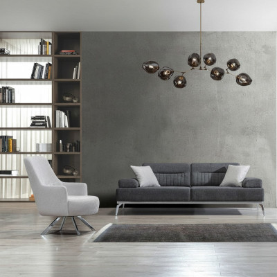 Woonkamerset 2-delig. 3-zitsbank 1-zits fauteuil Grijs Wit Textiel Materiaal.