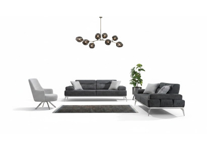 Woonkamerset 3-delig 2x 3-zits Grijs met Wit Fauteuil Modern Design Textiel