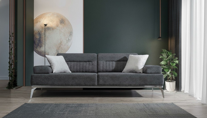 Grijze woonkamerbank van 3-zits stofbank modern luxueus design textielmateriaal.
