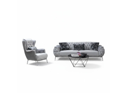 Woonkamerset 2-delig. Bank met fauteuil Chesterfield Design Moderne stof