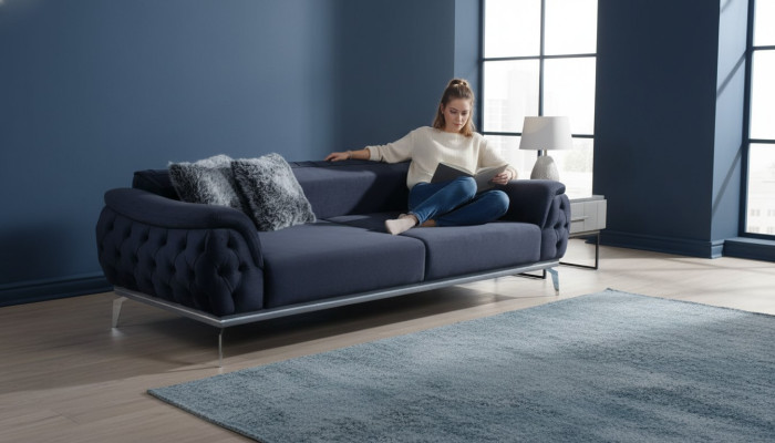 Zwart Chesterfield Design Textiel Materiaal Modern 3-zits Stoffen Bankstel