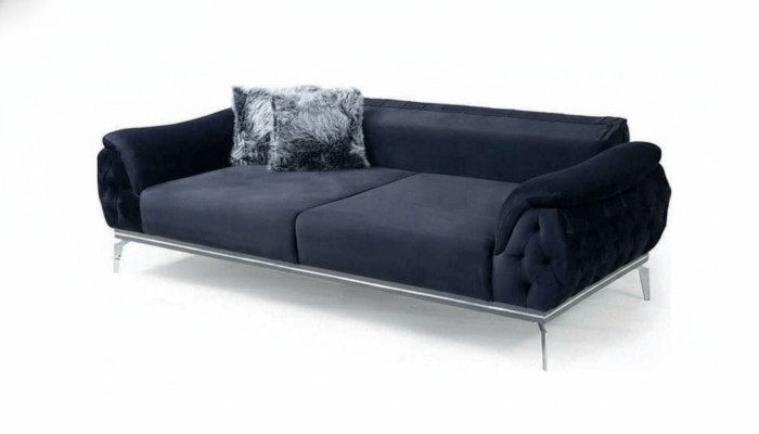 Zwart Chesterfield Design Textiel Materiaal Modern 3-zits Stoffen Bankstel