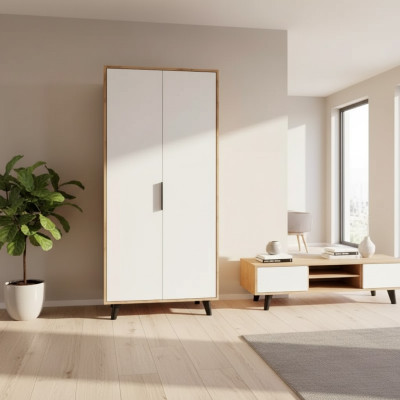 Slaapkamer Kledingkast Modern Design Wit Bruin Twee-Ton Luxe