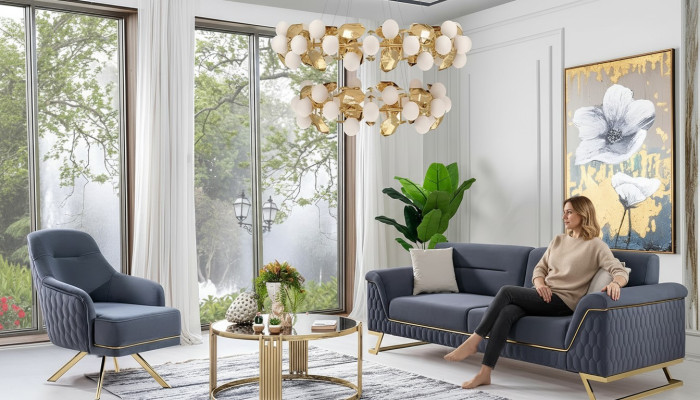 Blauw woonkamer zitmeubilair Designer hoekbank Luxe Moderne fauteuil