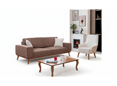 Woonkamer Beige Driepersoons Luxe Witte Fauteuil 2-delig Set