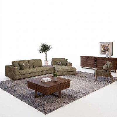 Woonkamerset 2-delig compleet hoekbank L-vorm relaxmeubels fauteuil modern textiel