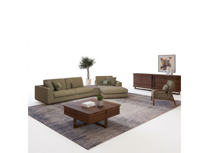 Woonkamerset 2-delig compleet hoekbank L-vorm relaxmeubels fauteuil modern textiel