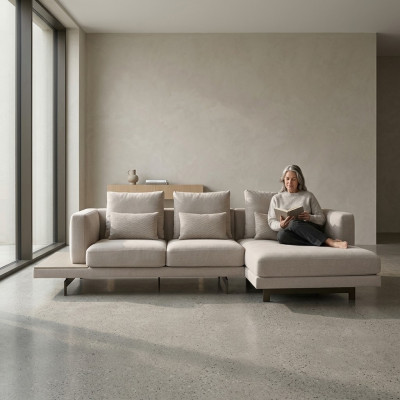 Designer Grijze Bank Bank L-vorm Modern Hoekbank Meubilair Woonkamer