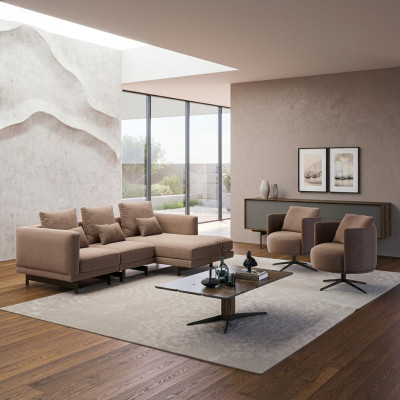 Sofa set Luxe meubels Bank L-vorm 2x Fauteuil Bekleding Nieuwe Salontafel