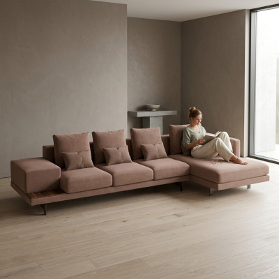 Luxe beige hoekbank L-vorm gestoffeerde meubels woonkamer designmeubels.