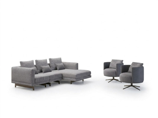 Woonkamer Compleet 4-delig 2x Fauteuil met Hoekbank L-vorm Designer Houten Salontafel