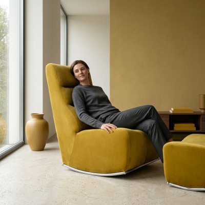 Luxe Geel Compleet Fauteuil met Voetenbank Zitmeubelen Woonkamer Ontwerper Textiel