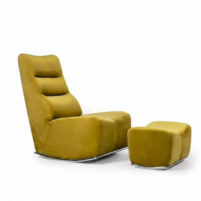 Luxe Geel Compleet Fauteuil met Voetenbank Zitmeubelen Woonkamer Ontwerper Textiel