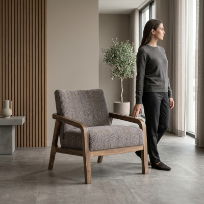 Modern design fauteuil gestoffeerde zitting textiel woonkamer modern gestoffeerd meubilair