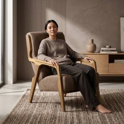 Ontwerp Grijze Fauteuil Woonkamer Gestoffeerd Leer Luxe Zitmeubels