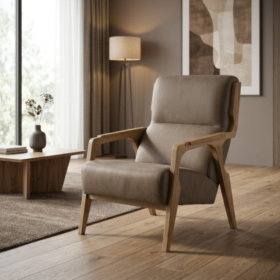 Ontwerp Grijze Fauteuil Woonkamer Gestoffeerd Leer Luxe Zitmeubels