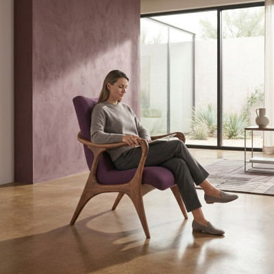 Ontwerp zitmeubels Paarse fauteuil Bank Zitkamer Hout Modern Gestoffeerd Textiel