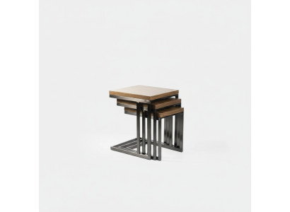 Woonkamer 3x Bijzettafel Luxe Houten Tafel Roestvrij Staal Design Meubels Inrichting