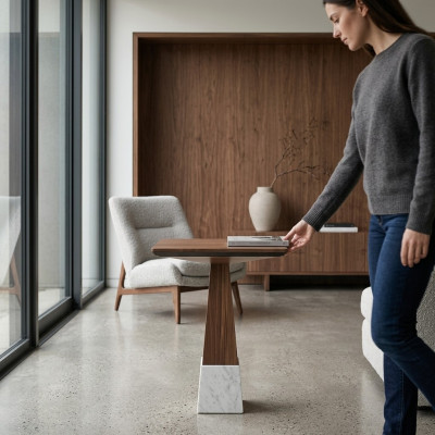 Woonkamer bijzettafel hout decoratie ontwerp salontafel nieuw meubilair