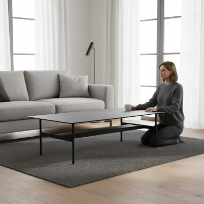 Zwarte salontafel woonkamerinrichting design koffietafel nieuw meubilair