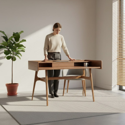 Houten slaapkamer bureau ontwerp computertafel luxe inrichting