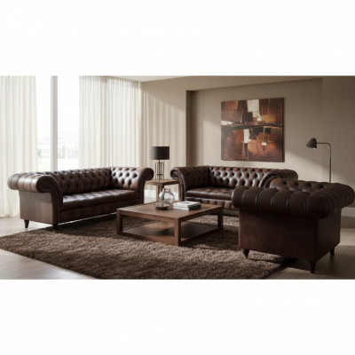 Woonkamermeubilair Chesterfield bankstellen bank leer luxueuze bankstel