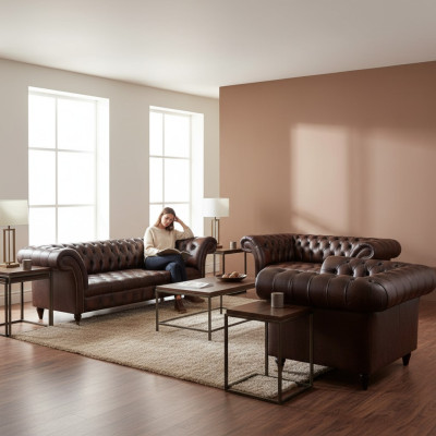 Chesterfield Leder Bruin Woonkamer Meubels Sofa Set Luxe Inrichting.