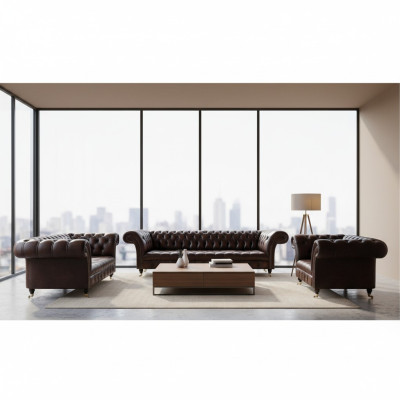 Chesterfield Leder Bruin Woonkamer Meubels Sofa Set Luxe Inrichting.