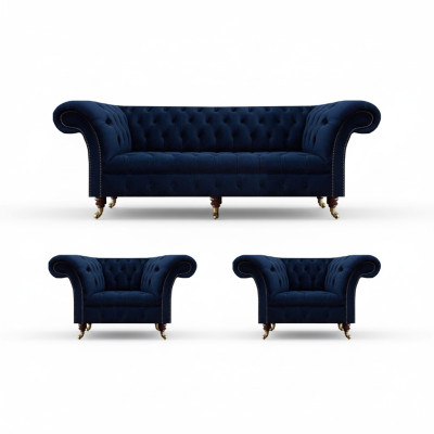 Woonkamerset 3-delig Chesterfield Blauw Luxe Driepersoonsbank 2x Fauteuil Nieuw  Woonkamerset 3-delig Chesterfield Blauw Luxe Driepersoonsbank 2x Fauteuil Nieuw