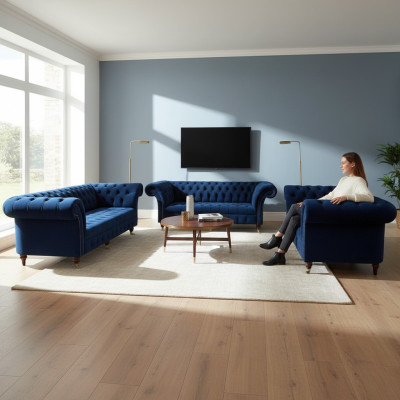 Ontwerpmeubels Compleet 3-delige woonkamersofa's bank Chesterfield 4+2+1 Textiel