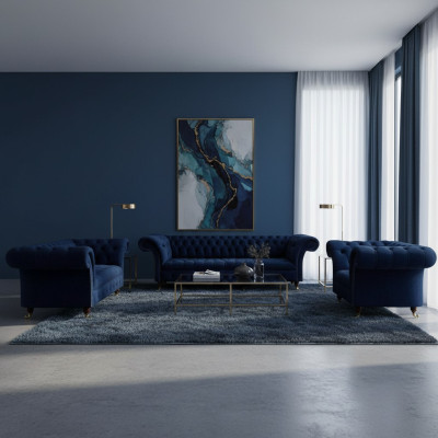 Ontwerpmeubels Compleet 3-delige woonkamersofa's bank Chesterfield 4+2+1 Textiel