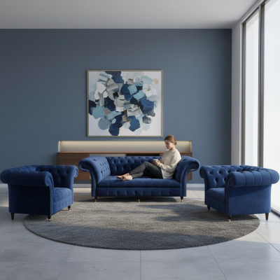 Chesterfield luxe inrichting 2x fauteuil driezitsbank bank woonkamer 3+1+1