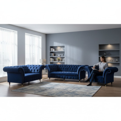Woonkamer 3-delige luxe complete banken Chesterfield textiel inrichting fauteuil