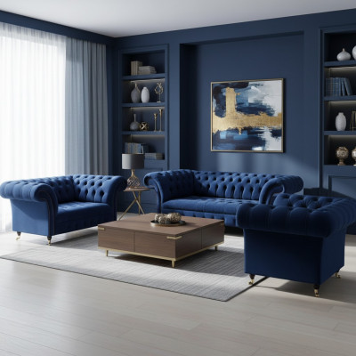 Woonkamer 3-delige luxe complete banken Chesterfield textiel inrichting fauteuil