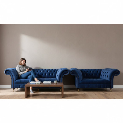 Chesterfield set driezitsbank bank inrichting fauteuil woonkamer nieuw