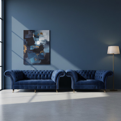Chesterfield set driezitsbank bank inrichting fauteuil woonkamer nieuw