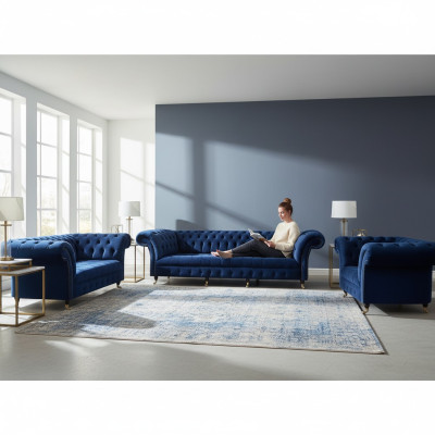 Woonkamerset 3-delig Chesterfield Blauw Textiel Luxe Bankstellen Design Inrichting --> Woonkamerset 3-delig Chesterfield Blauw Textiel Luxe Bankstellen Ontwerp Inrichting