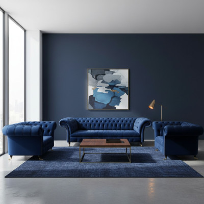 Woonkamerset 3-delig Chesterfield Blauw Textiel Luxe Bankstellen Design Inrichting --> Woonkamerset 3-delig Chesterfield Blauw Textiel Luxe Bankstellen Ontwerp Inrichting