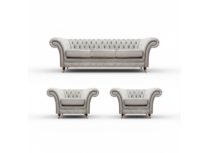 Luxe inrichting Nieuwe bankstel woonkamerset 3-delig Grijs Chesterfield