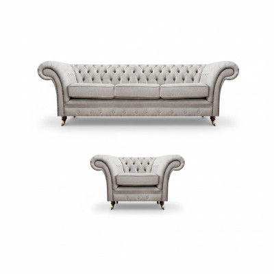 Grijs luxe set bank driezitsbank Chesterfield fauteuil woonkamer