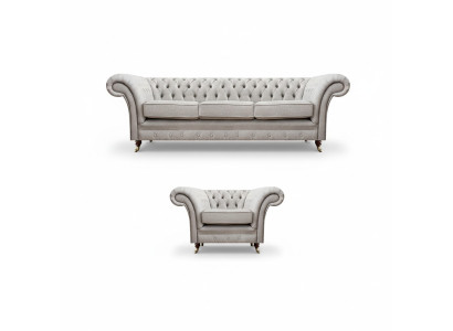 Grijs luxe set bank driezitsbank Chesterfield fauteuil woonkamer